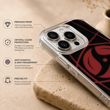 Bold anime design with dynamic red and black elements on phone case. — Info