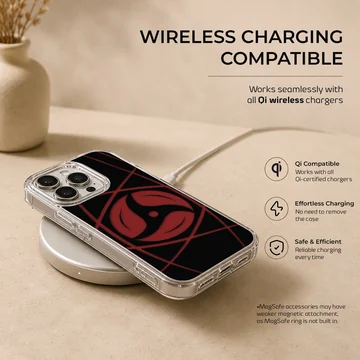 Bold anime design with dynamic red and black elements on phone case. — Charging