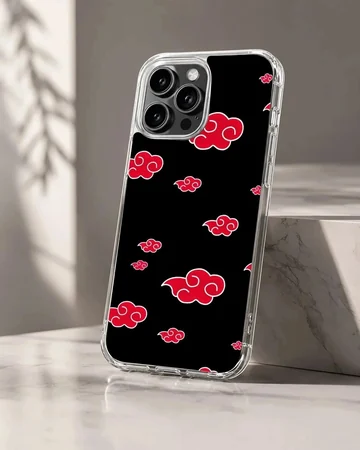 Anime cloud pattern in red and white on black background phone case