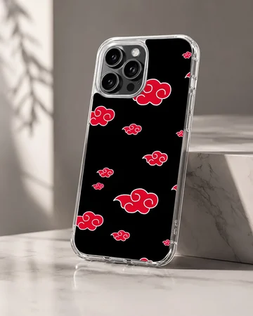 Anime cloud pattern in red and white on black background phone case — Hero