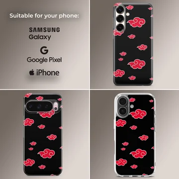 Anime cloud pattern in red and white on black background phone case — Collage