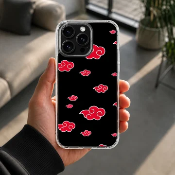 Anime cloud pattern in red and white on black background phone case — Lifestyle