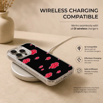 Anime cloud pattern in red and white on black background phone case — Charging
