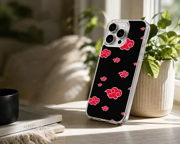 Anime cloud pattern in red and white on black background phone case — Lifestyle
