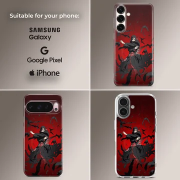 Anime hero in action on a red and black phone case — Collage