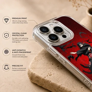 Anime hero in action on a red and black phone case — Info