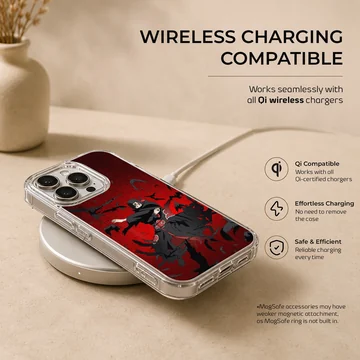 Anime hero in action on a red and black phone case — Charging