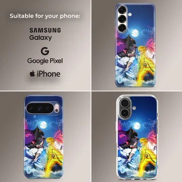 Vibrant anime battle scene on phone case — Collage