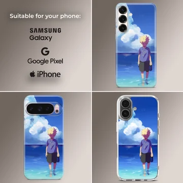 Anime N203 phone case featuring a heroic character by the ocean — Collage