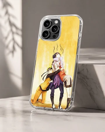 Anime N301 phone case showing playful characters on yellow and orange background — Hero