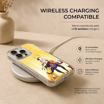 Anime N301 phone case showing playful characters on yellow and orange background — Charging