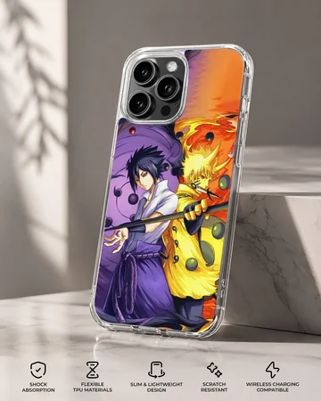 Dynamic anime characters on vibrant phone case — Specs