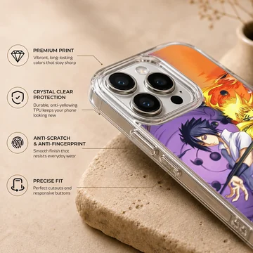 Dynamic anime characters on vibrant phone case — Info