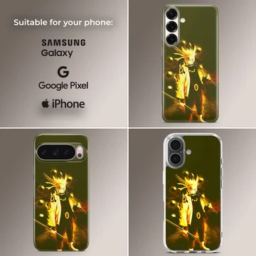 Anime character with fiery aura phone case — Collage