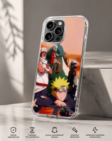 Anime character montage on phone case, featuring vivid colors and bold design. — Specs