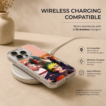 Anime character montage on phone case, featuring vivid colors and bold design. — Charging