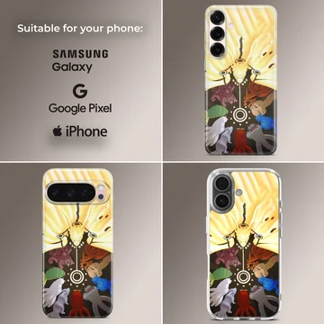 Dynamic anime heroes with symbolic elements phone case — Collage