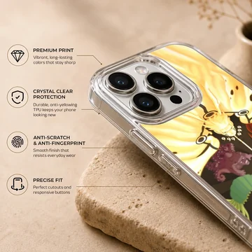 Dynamic anime heroes with symbolic elements phone case — Info