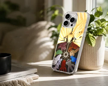 Dynamic anime heroes with symbolic elements phone case — Lifestyle