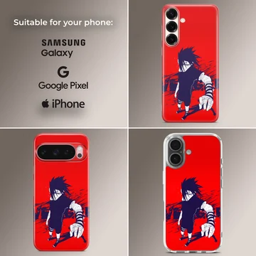 Phone case with anime hero on bold red background. — Collage