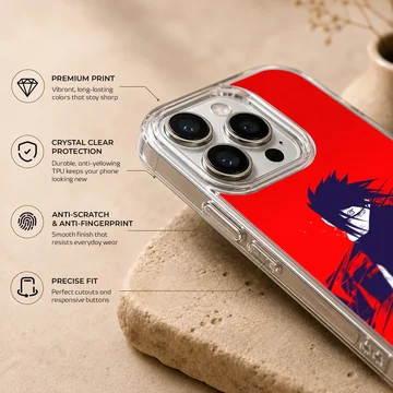 Phone case with anime hero on bold red background. — Info