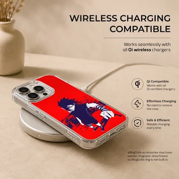 Phone case with anime hero on bold red background. — Charging