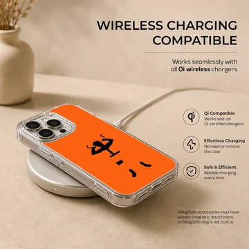 Dynamic orange anime silhouette design on phone case — Charging