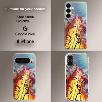 Vivid anime hero illustration on phone case with vibrant colors — Collage