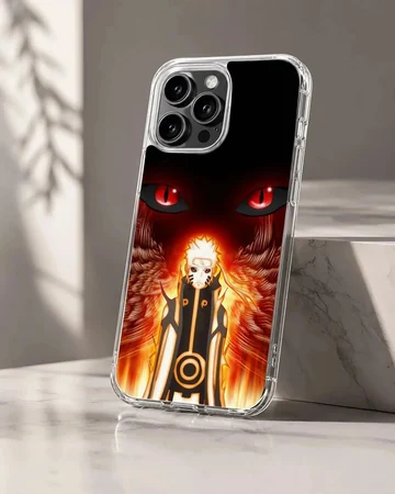 Anime hero with intense eyes and fiery background phone case
