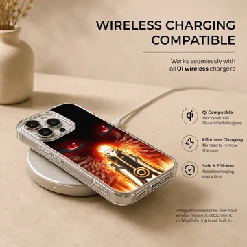 Anime hero with intense eyes and fiery background phone case — Charging