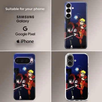 Anime phone case with heroic characters in action — Collage