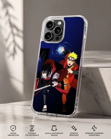 Anime phone case with heroic characters in action — Specs