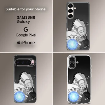 Dynamic anime hero illustration on phone case — Collage
