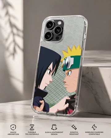 Anime heroes in a dynamic confrontation on a phone case — Specs