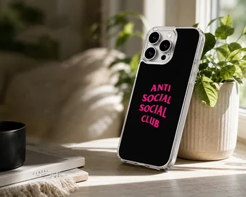 Anti Social Social Club in bold typography on phone case — Lifestyle