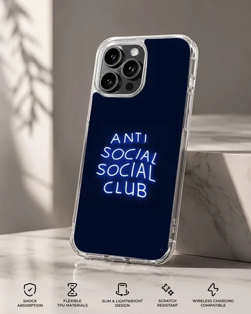 Anti Social Social Club phone case with bold typography design. — Specs