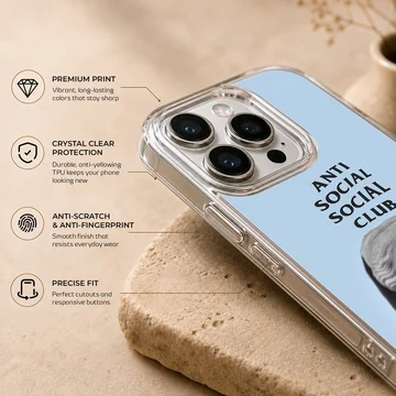 Anti Social Social Club bold typography design on phone case — Info