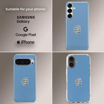 Anti Social Social Club bold text on blue backdrop phone case — Collage