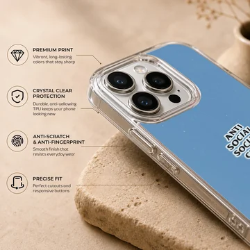 Anti Social Social Club bold text on blue backdrop phone case — Info