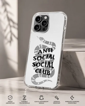 Anti Social Social Club with snake illustration phone case — Specs