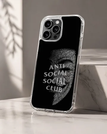 Anti Social Social Club text design on black phone case — Hero