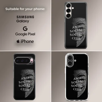 Anti Social Social Club text design on black phone case — Collage