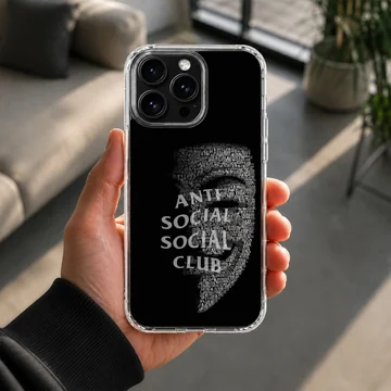 Anti Social Social Club text design on black phone case — Lifestyle