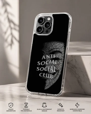 Anti Social Social Club text design on black phone case — Specs