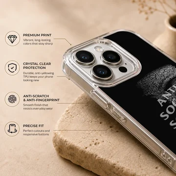 Anti Social Social Club text design on black phone case — Info