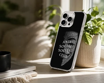 Anti Social Social Club text design on black phone case — Lifestyle