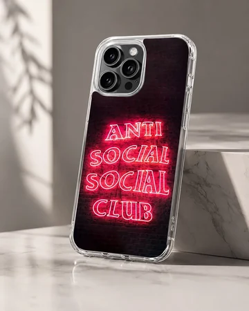 Anti Social Social Club phone case with bold pink neon typography design. — Hero