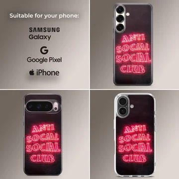 Anti Social Social Club phone case with bold pink neon typography design. — Collage