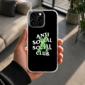 Anti Social Social Club artwork with bold typography on a phone case — Lifestyle