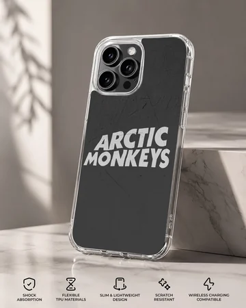 Arctic Monkeys bold typography phone case with black background — Specs